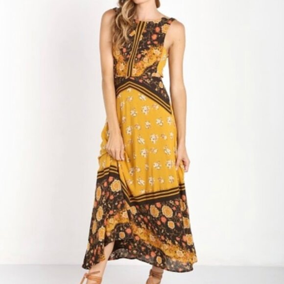 Free People Sunrise Oblivion Maxi Dress Antique Gold Floral boho10 - Picture 1 of 15